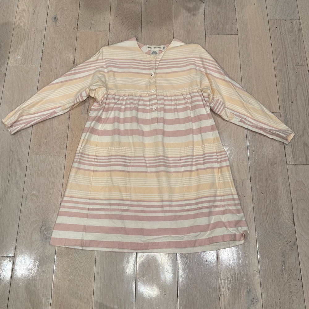 Mara Hoffman Pastel Pink & Cream Striped Long-Sleeve Dress